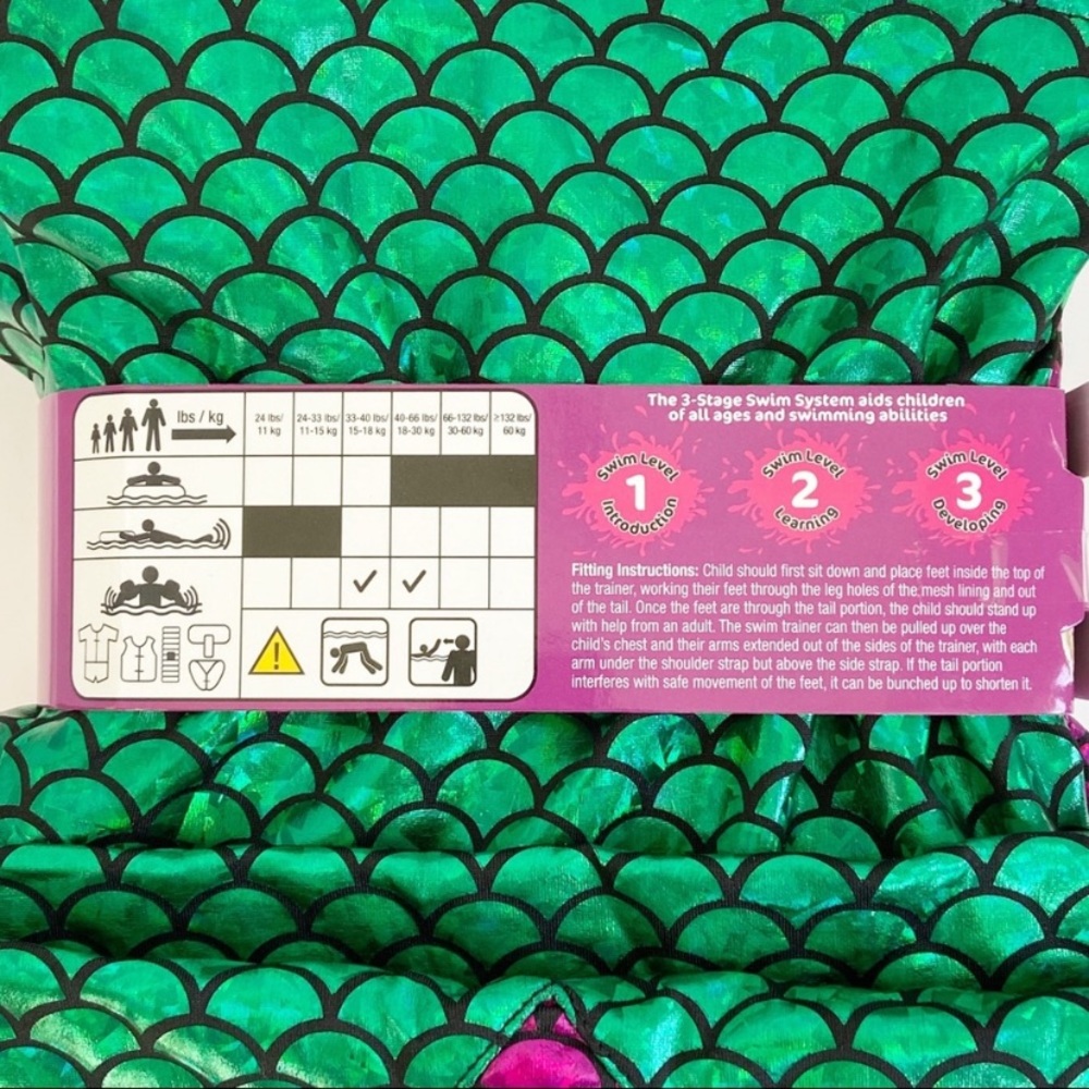 Pink Green Mermaid Dress Up Swim Trainer Life Vest 33-55lbs - Picture 5 of 5